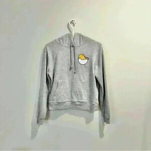 Forever 21 x Sanrio Gudetama  | womens small grey knit hoodie with ribbed trim.